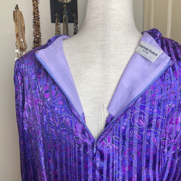 Vintage 80s Paisley Pleated Belted Midi Dress Sz 10 - Picture 10 of 12